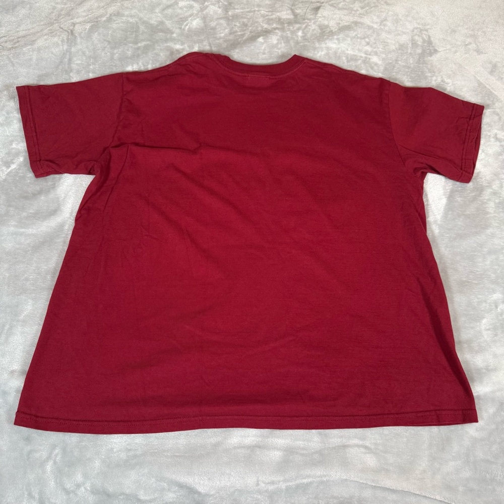Vintage Nike Embroidered Swoosh Logo T Shirt Mens 2XL Cropped Fit Dark Red Y2K - Picture 4 of 6